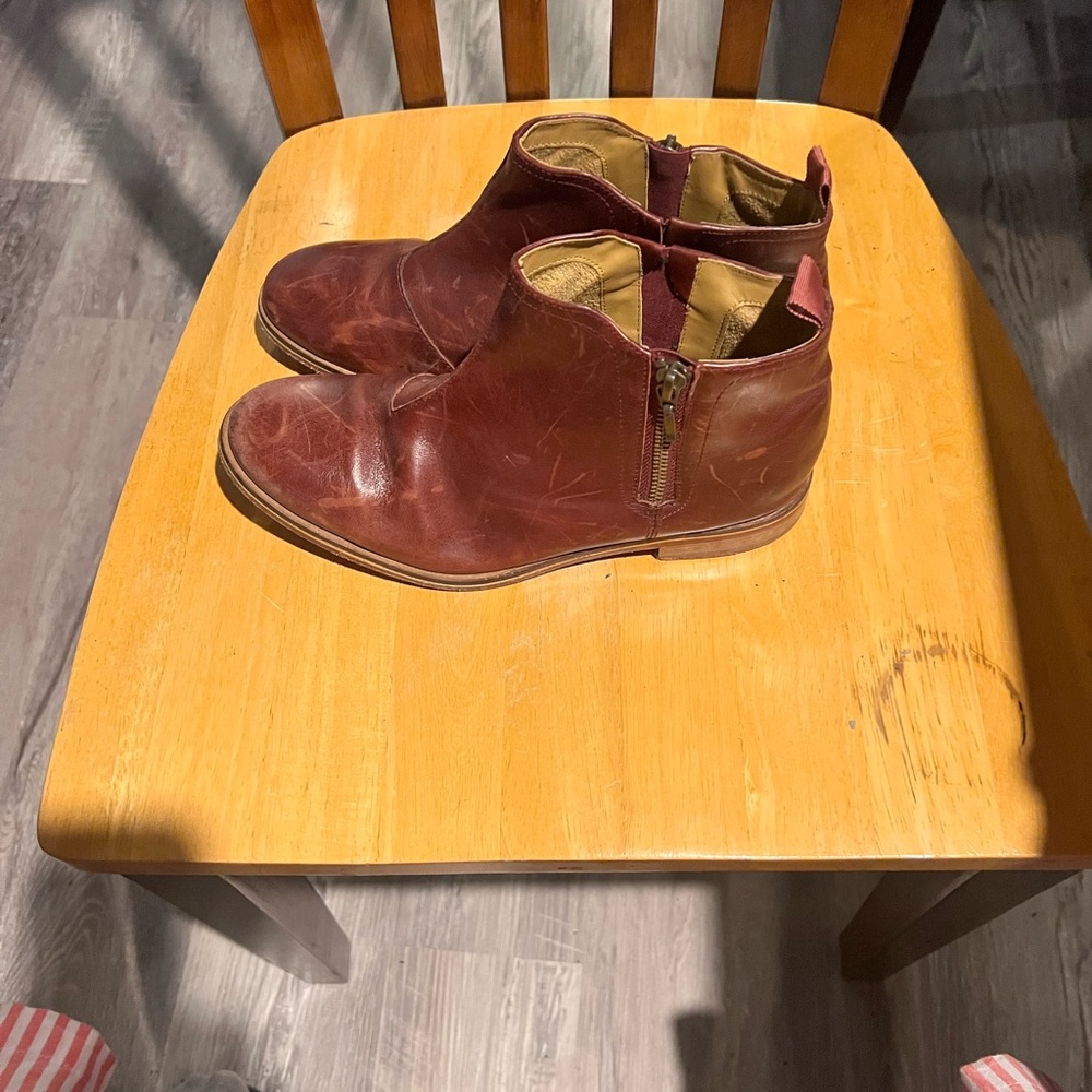 Women's Burgundy Leather Ankle Booties
